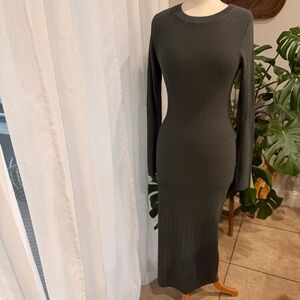 ZARA Gray Ribbed Knit Bodycon Midi Dress XS Maxi